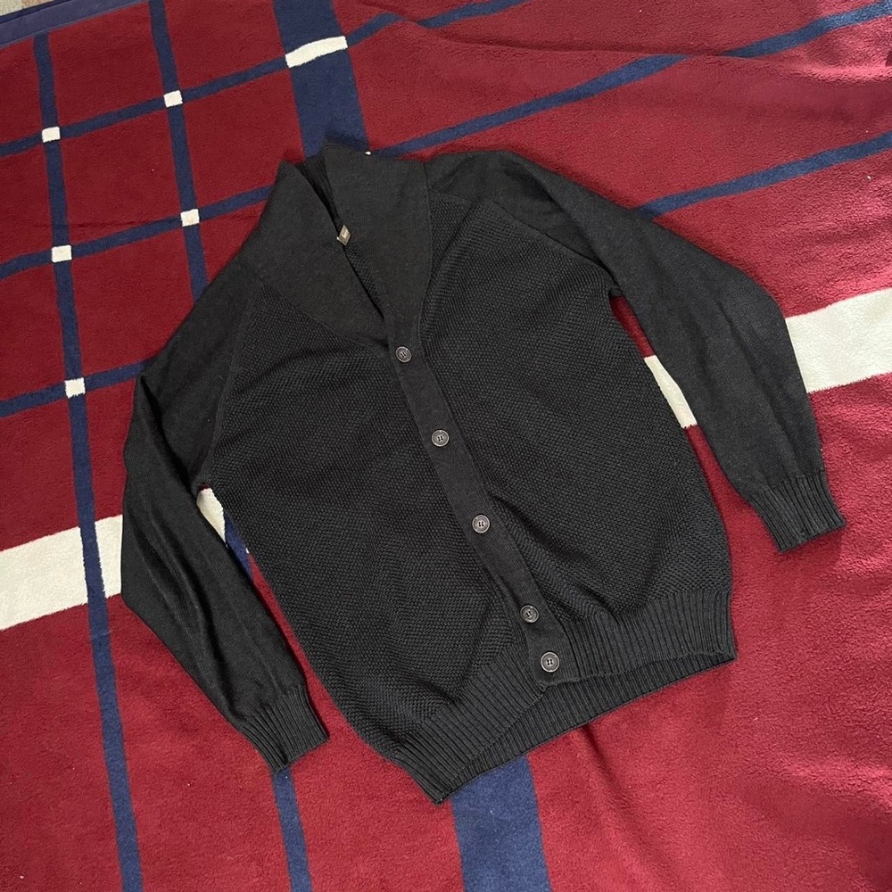 Ferrante grey pure new wool long sleeve professor shawl collar cardigan sweater